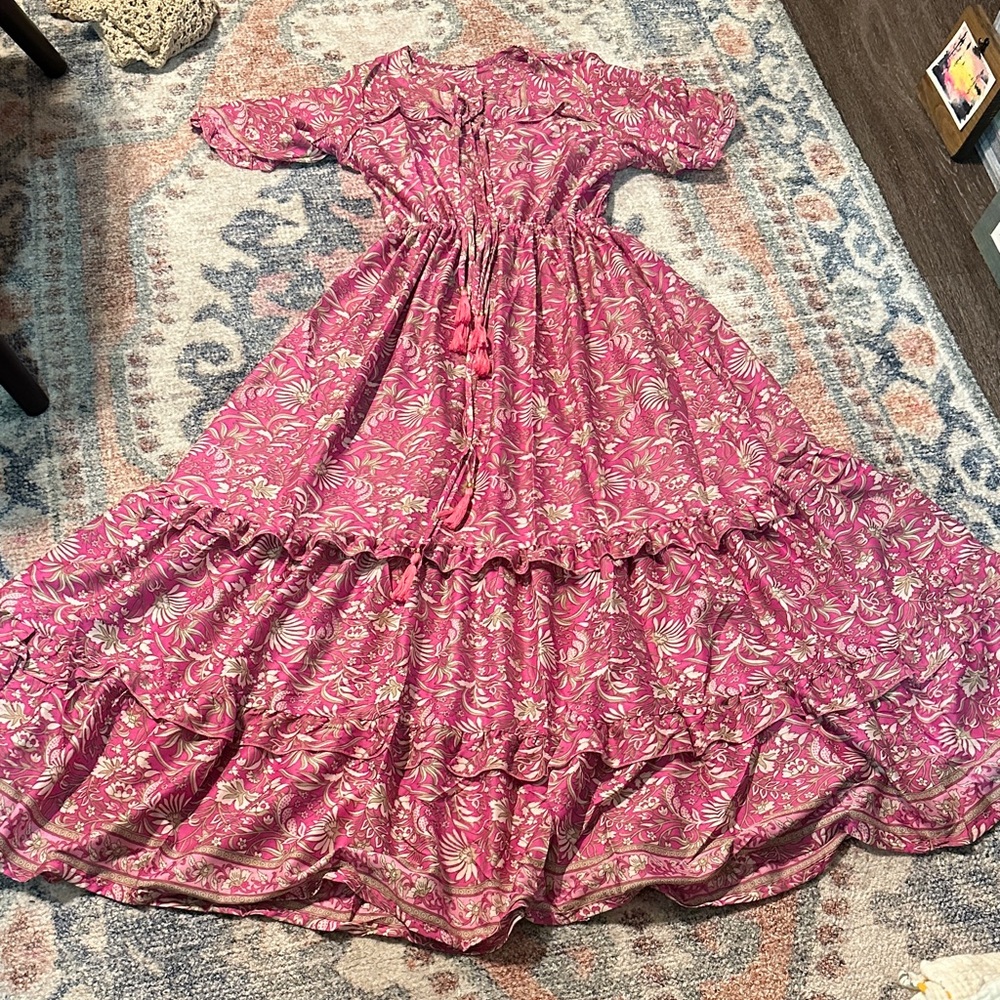 Floral Pink Silk Viscose Blend Maxi Dress